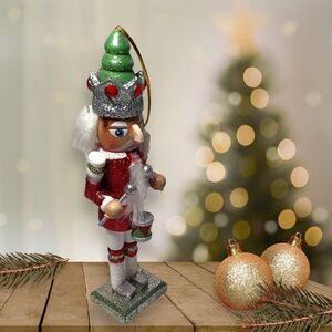 Jeweled Crown Nutcracker Playing Drum Wood Ornament Christmas Holiday Decor